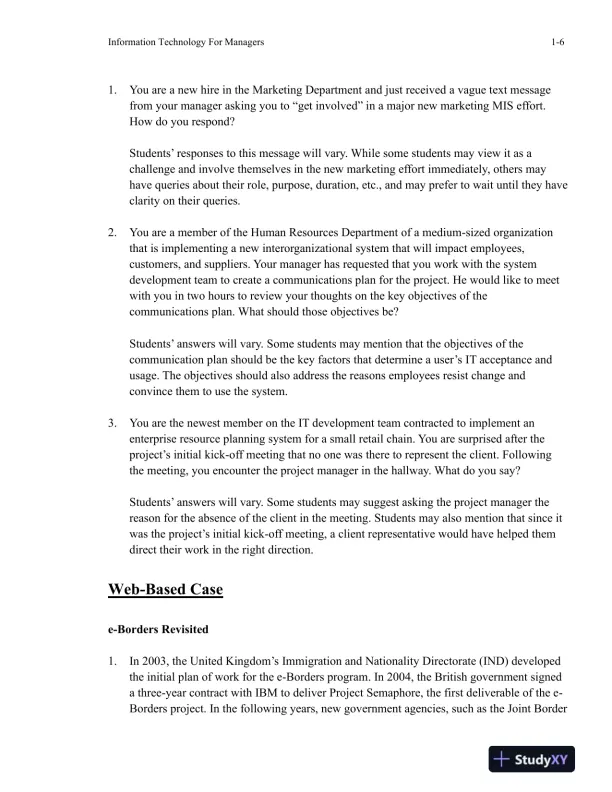Information Technology For Managers, 2nd Edition Solution Manual - Page 7 preview image