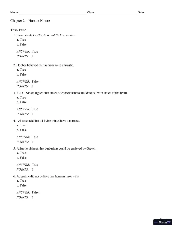 Test Bank For Philosophy: A Text with Readings, 13th Edition - Page 10 preview image