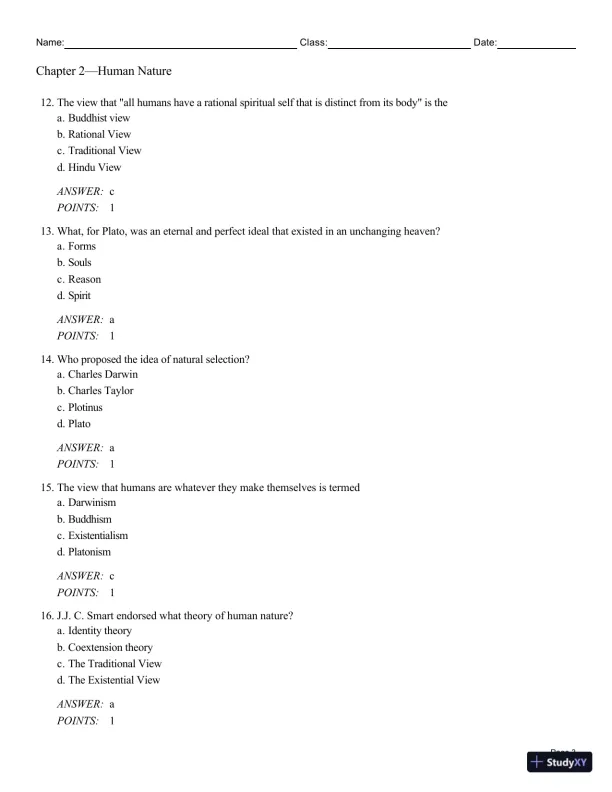 Test Bank For Philosophy: A Text with Readings, 13th Edition - Page 12 preview image