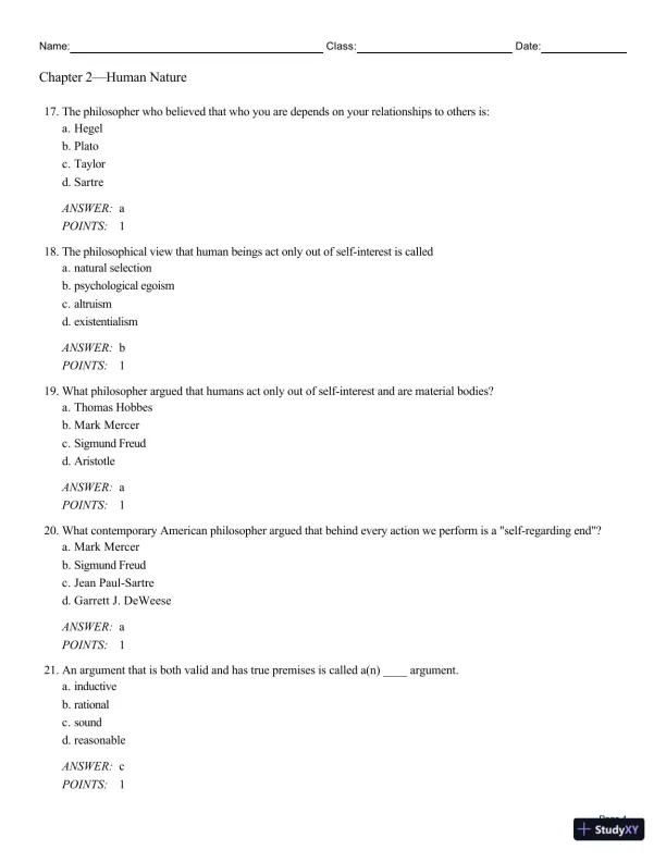 Test Bank For Philosophy: A Text with Readings, 13th Edition - Page 13 preview image