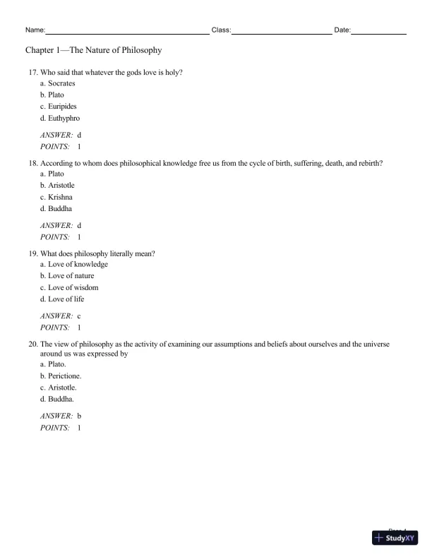 Test Bank For Philosophy: A Text with Readings, 13th Edition - Page 5 preview image