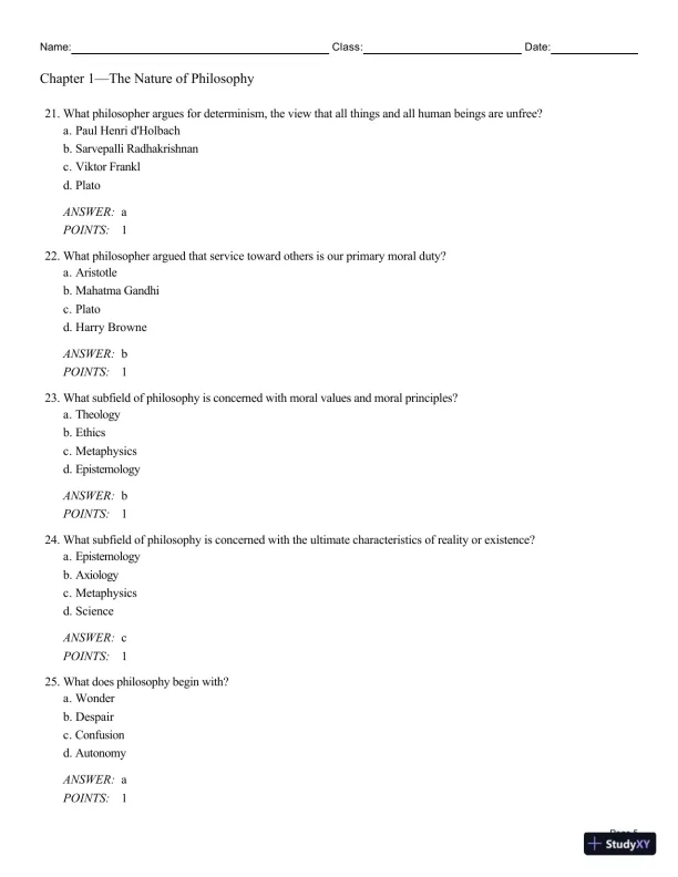 Test Bank For Philosophy: A Text with Readings, 13th Edition - Page 6 preview image