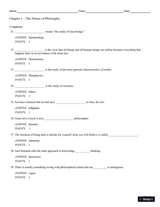Test Bank For Philosophy: A Text with Readings, 13th Edition - Page 8 preview image