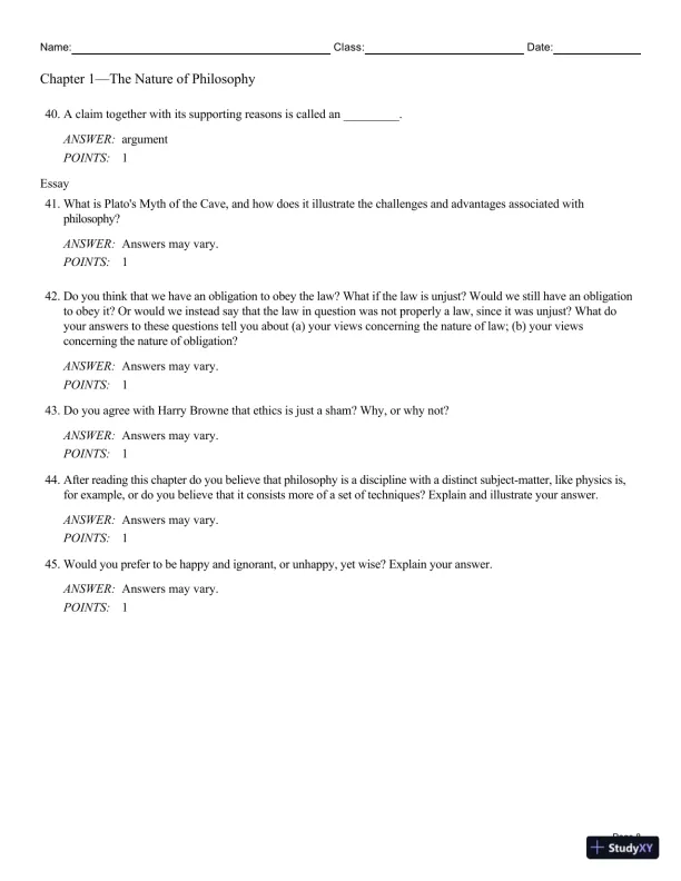 Test Bank For Philosophy: A Text with Readings, 13th Edition - Page 9 preview image