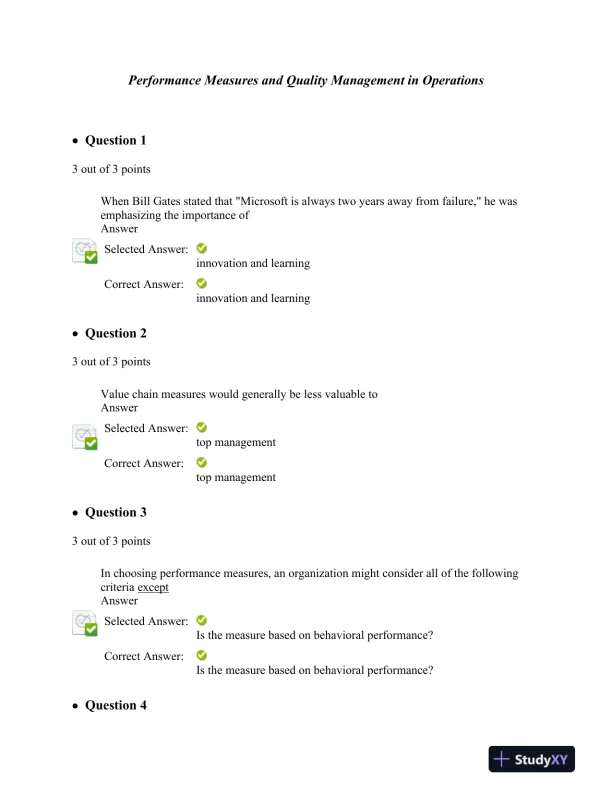 Performance Measures and Quality Management in Operations - Page 1 preview image