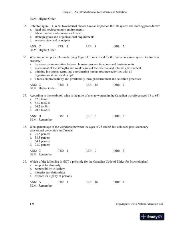 Recruitment and Selection in Canada 6th Edition Test Bank - Page 10 preview image