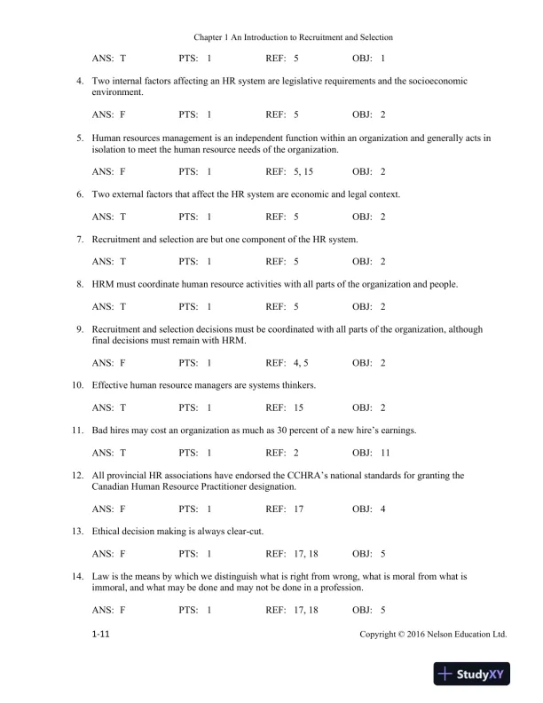Recruitment and Selection in Canada 6th Edition Test Bank - Page 12 preview image