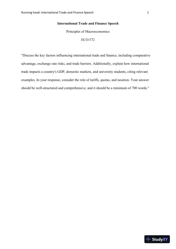 ECO/372 International Trade and Finance Speech: Principles of Macroeconomics - Page 1 preview image