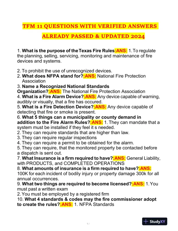 2024 TFM11 Practice Exam With Answers (82 Solved Questions) - Page 1 preview image