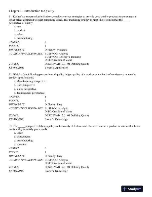 Managing for Quality and Performance Excellence 10th Edition Test Bank - Page 10 preview image