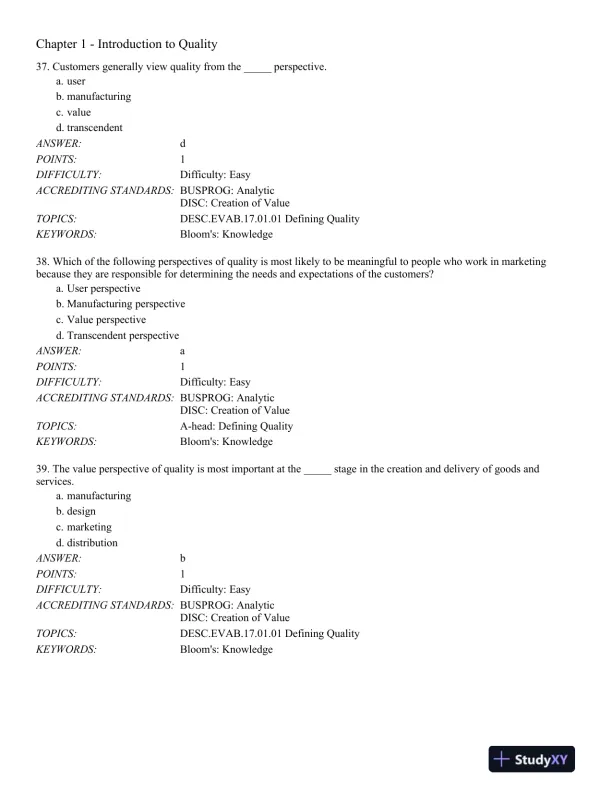 Managing for Quality and Performance Excellence 10th Edition Test Bank - Page 12 preview image