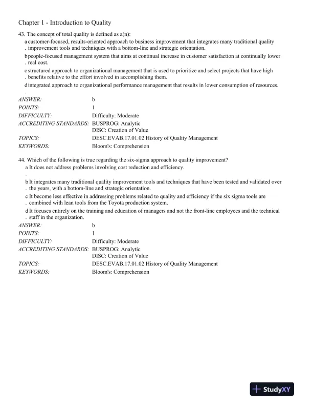 Managing for Quality and Performance Excellence 10th Edition Test Bank - Page 14 preview image