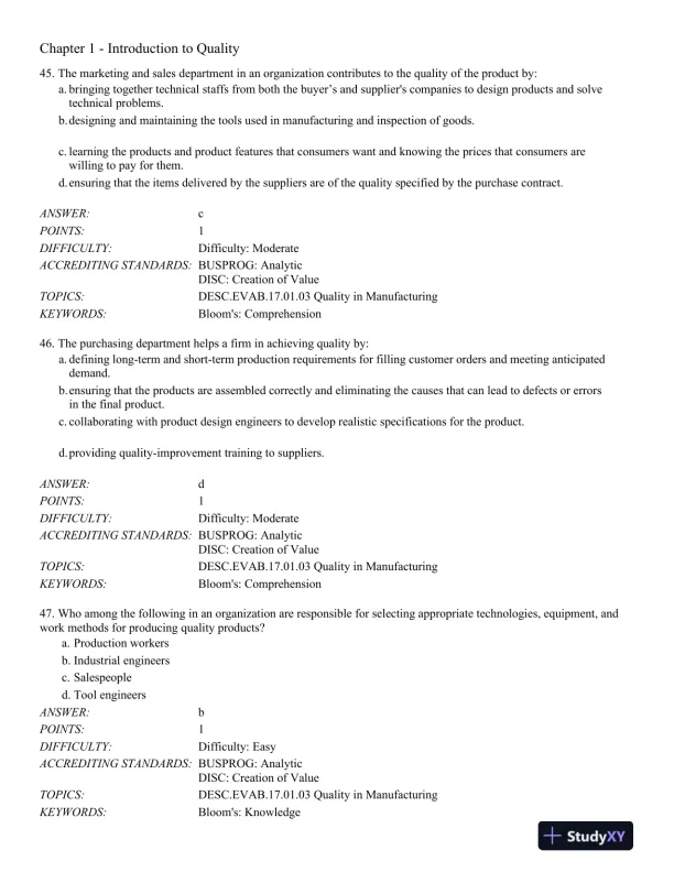 Managing for Quality and Performance Excellence 10th Edition Test Bank - Page 15 preview image
