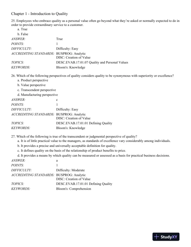 Managing for Quality and Performance Excellence 10th Edition Test Bank - Page 8 preview image