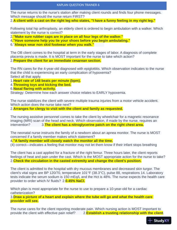 KAPLAN Maternity New Born Pracitce Exam with Answers (201 Solved Questions) - Page 1 preview image
