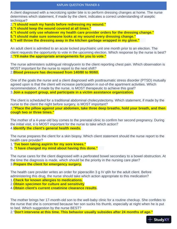 KAPLAN Maternity New Born Pracitce Exam with Answers (201 Solved Questions) - Page 3 preview image