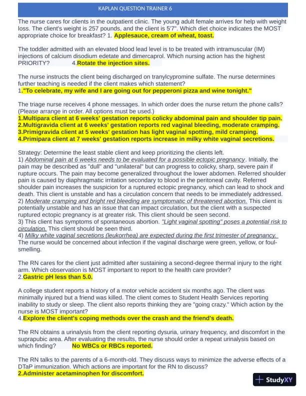 KAPLAN Maternity New Born Pracitce Exam with Answers (201 Solved Questions) - Page 4 preview image