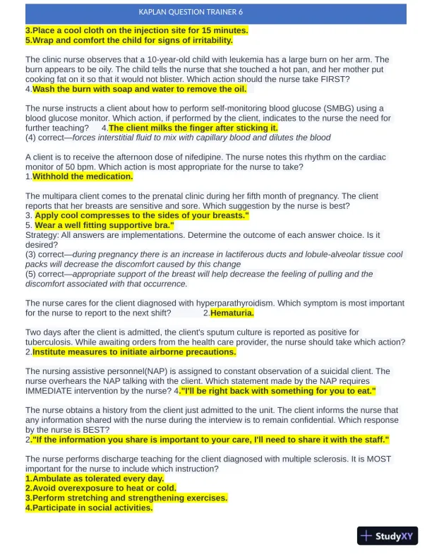 KAPLAN Maternity New Born Pracitce Exam with Answers (201 Solved Questions) - Page 5 preview image