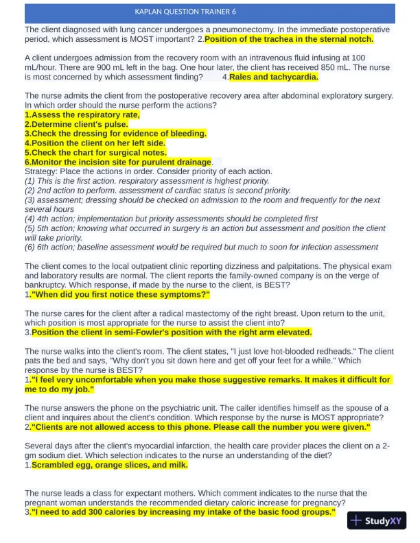 KAPLAN Maternity New Born Pracitce Exam with Answers (201 Solved Questions) - Page 6 preview image