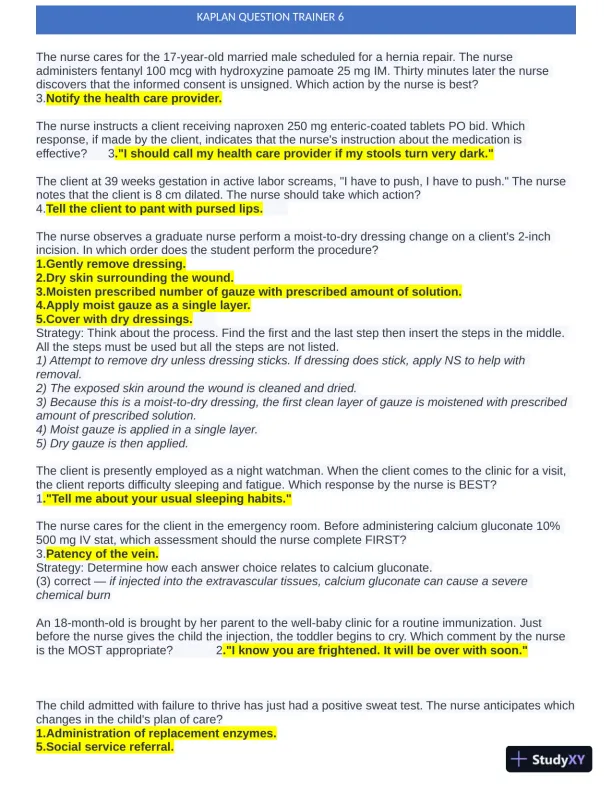 KAPLAN Maternity New Born Pracitce Exam with Answers (201 Solved Questions) - Page 7 preview image