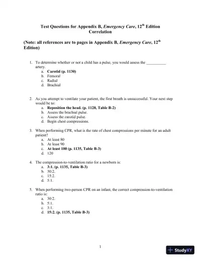 Test Bank For Emergency Care, 12th Edition - Page 1 preview image