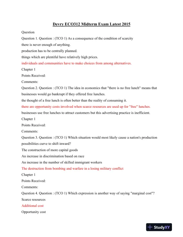 ECO312 Devry Midterm Exam Latest 2015 - Page 1 preview image