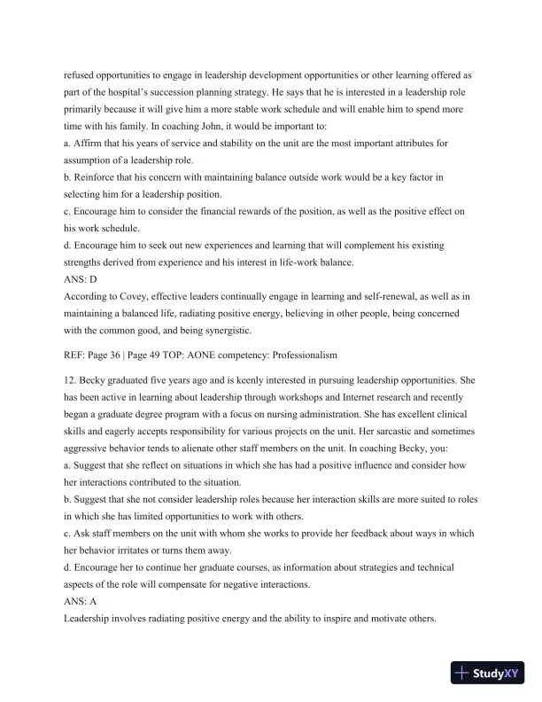Test Bank For Leading And Managing In Nursing, 6th Edition - Page 29 preview image