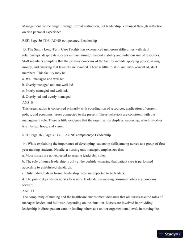 Test Bank For Leading And Managing In Nursing, 6th Edition - Page 30 preview image