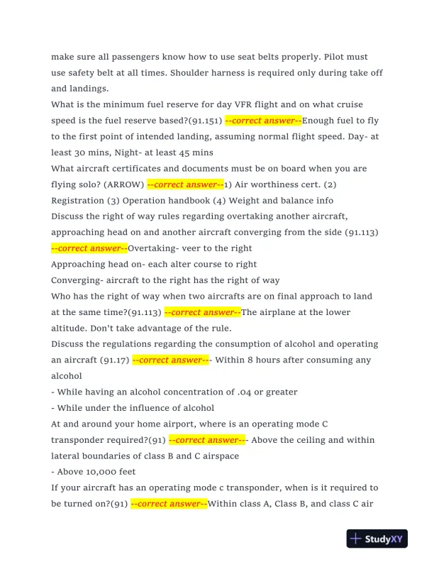 2024 Auburn Others Pre-Solo Aeronautical Knowledge Test Exam With Answers (52 Solved Questions) - Page 3 preview image