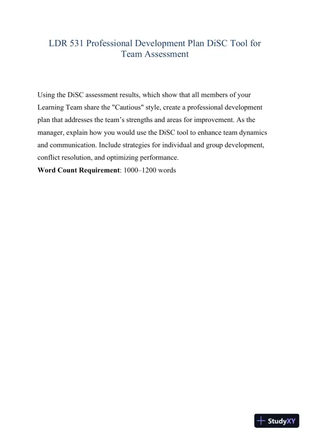 LDR 531 Professional Development Plan DiSC Tool for Team Assessment - Page 1 preview image