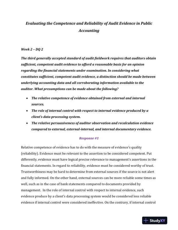 Evaluating the Competence and Reliability of Audit Evidence in Public Accounting - Page 1 preview image