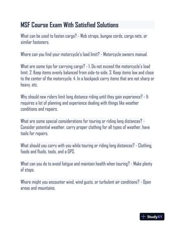 MSF Course Practice Exam With Answers (173 Solved Questions) - Page 1 preview image