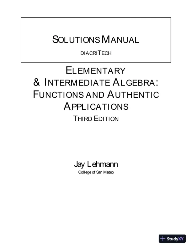 Solution Manual for Elementary and Intermediate Algebra: Functions and Authentic Applications, 3rd Edition - Page 1 preview image