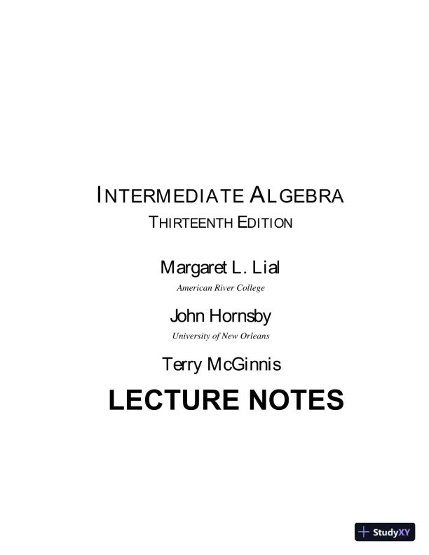 Revision Notes for Intermediate Algebra, 13th Edition - Page 1 preview image