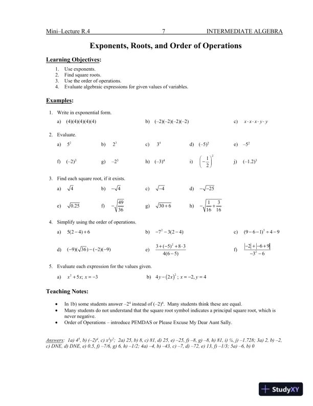 Revision Notes for Intermediate Algebra, 13th Edition - Page 11 preview image