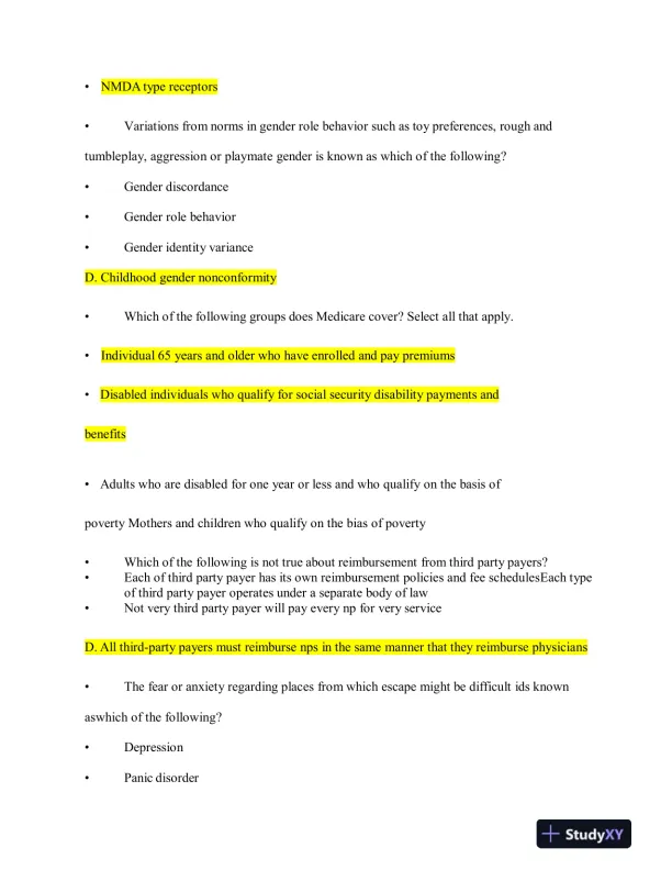 2023 NRNP6675 Mental Health Midterm Exam Week 6 With Answers (114 Solved Questions) - Page 11 preview image