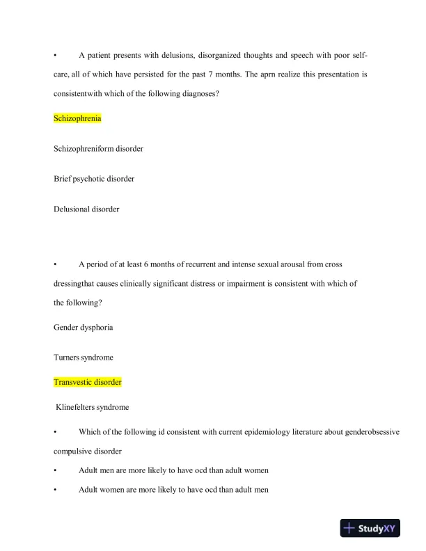 2023 NRNP6675 Mental Health Midterm Exam Week 6 With Answers (114 Solved Questions) - Page 3 preview image