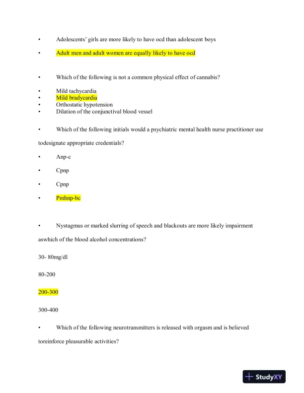 2023 NRNP6675 Mental Health Midterm Exam Week 6 With Answers (114 Solved Questions) - Page 4 preview image
