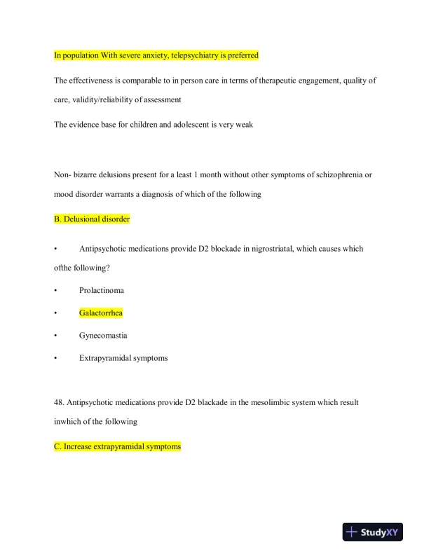 2023 NRNP6675 Mental Health Midterm Exam Week 6 With Answers (114 Solved Questions) - Page 7 preview image