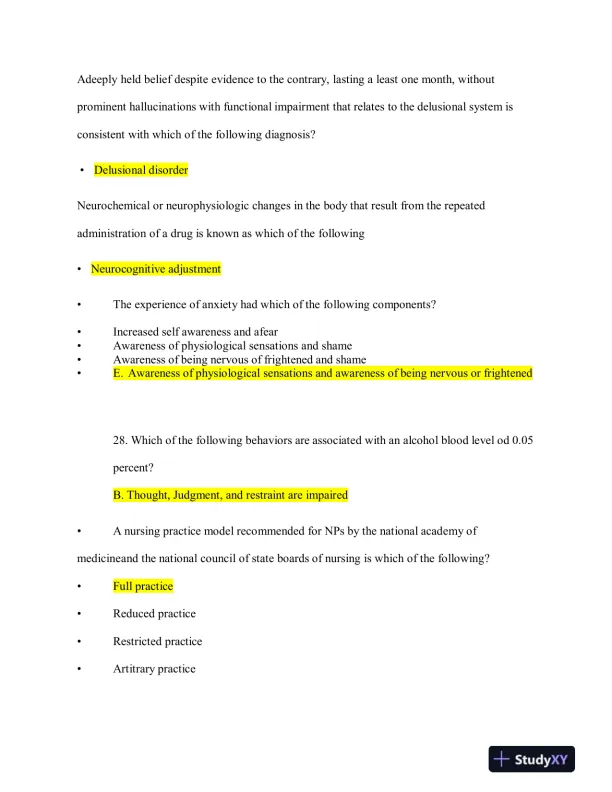 2023 NRNP6675 Mental Health Midterm Exam Week 6 With Answers (114 Solved Questions) - Page 8 preview image