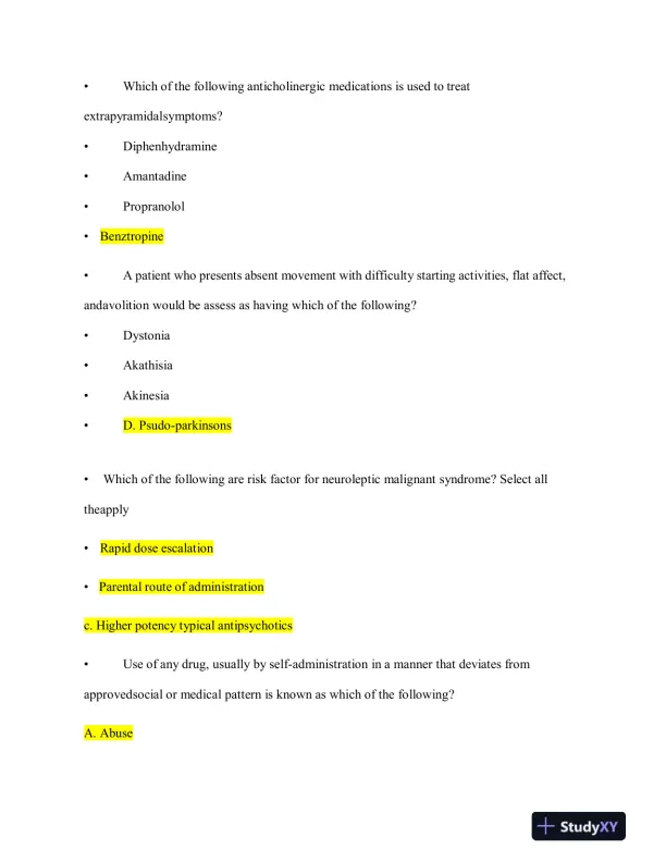 2023 NRNP6675 Mental Health Midterm Exam Week 6 With Answers (114 Solved Questions) - Page 9 preview image