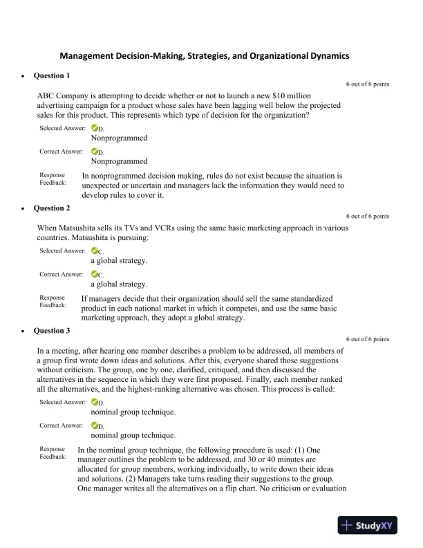 Management Decision-Making, Strategies, and Organizational Dynamics - Page 1 preview image