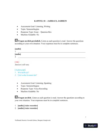 Solution Manual for Treffpunkt Deutsch, 7th Edition - Page 1 preview image