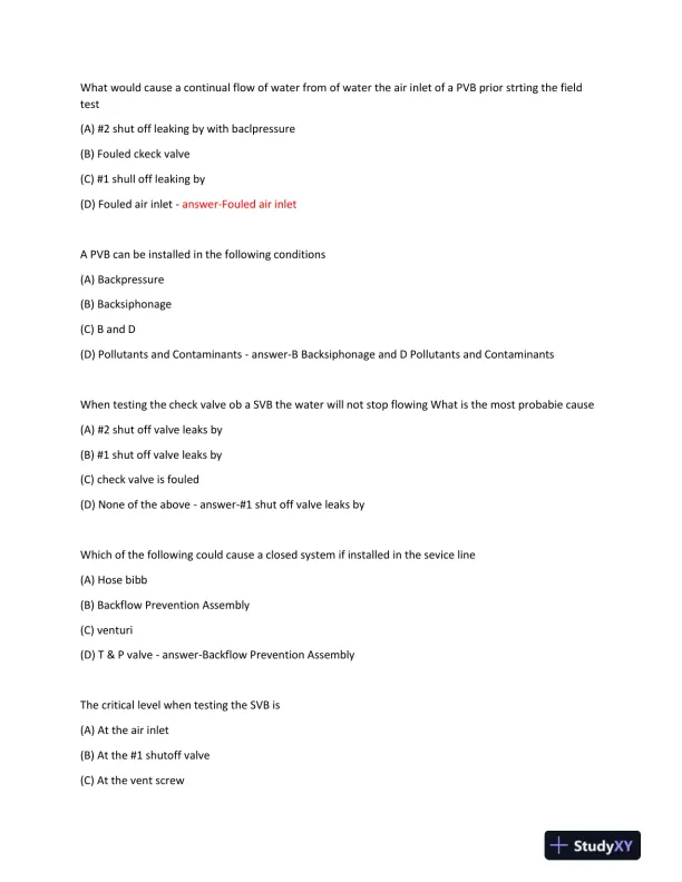 Backflow Prevention Practice Exam With Answers (100 Solved Questions) - Page 7 preview image