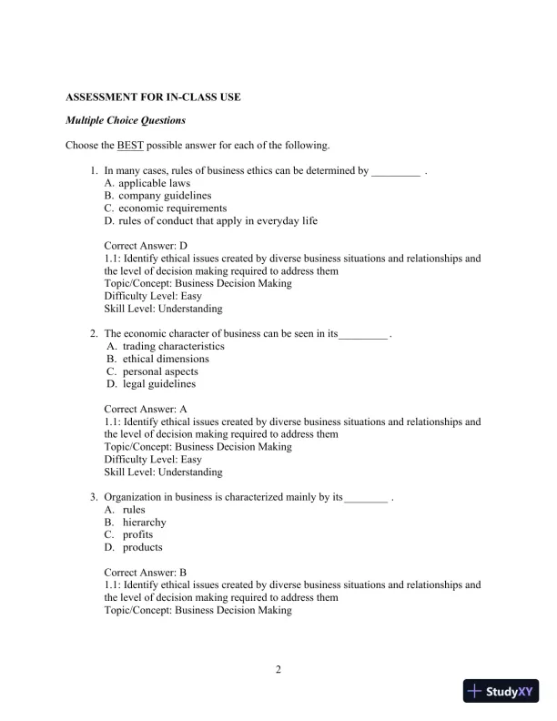 Test Bank for Ethics and the Conduct of Business, 8th Edition - Page 3 preview image