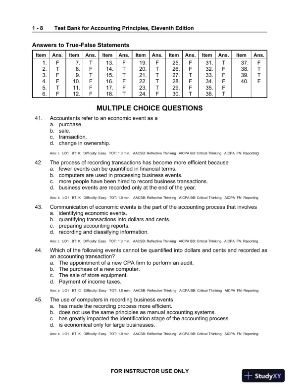Test Bank For Accounting Principles, 11th Edition - Page 9 preview image