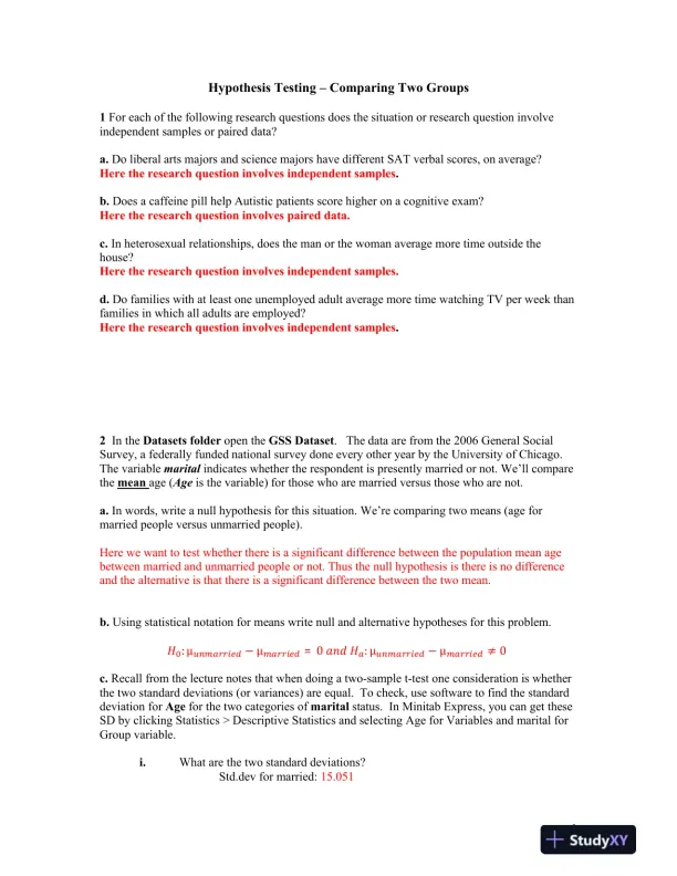 Hypothesis Testing � Comparing Two Groups - Page 1 preview image