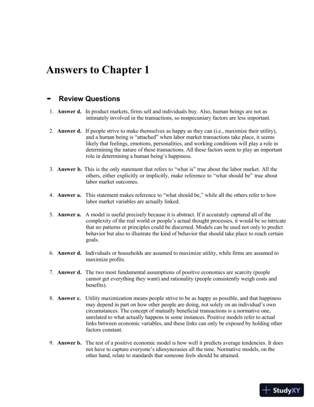 Solution Manual For Modern Labor Economics: Theory and Public Policy, 13th Edition - Page 1 preview image