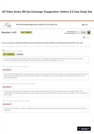 ATI RN Gas Exchange Oxygenation Asthma Video Series Case Study Test 3.0 With Answers (5 Solved Questions) - Page 1 preview image
