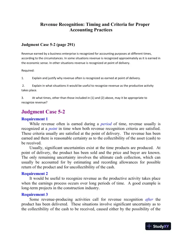 Revenue Recognition: Timing and Criteria for Proper Accounting Practices - Page 1 preview image